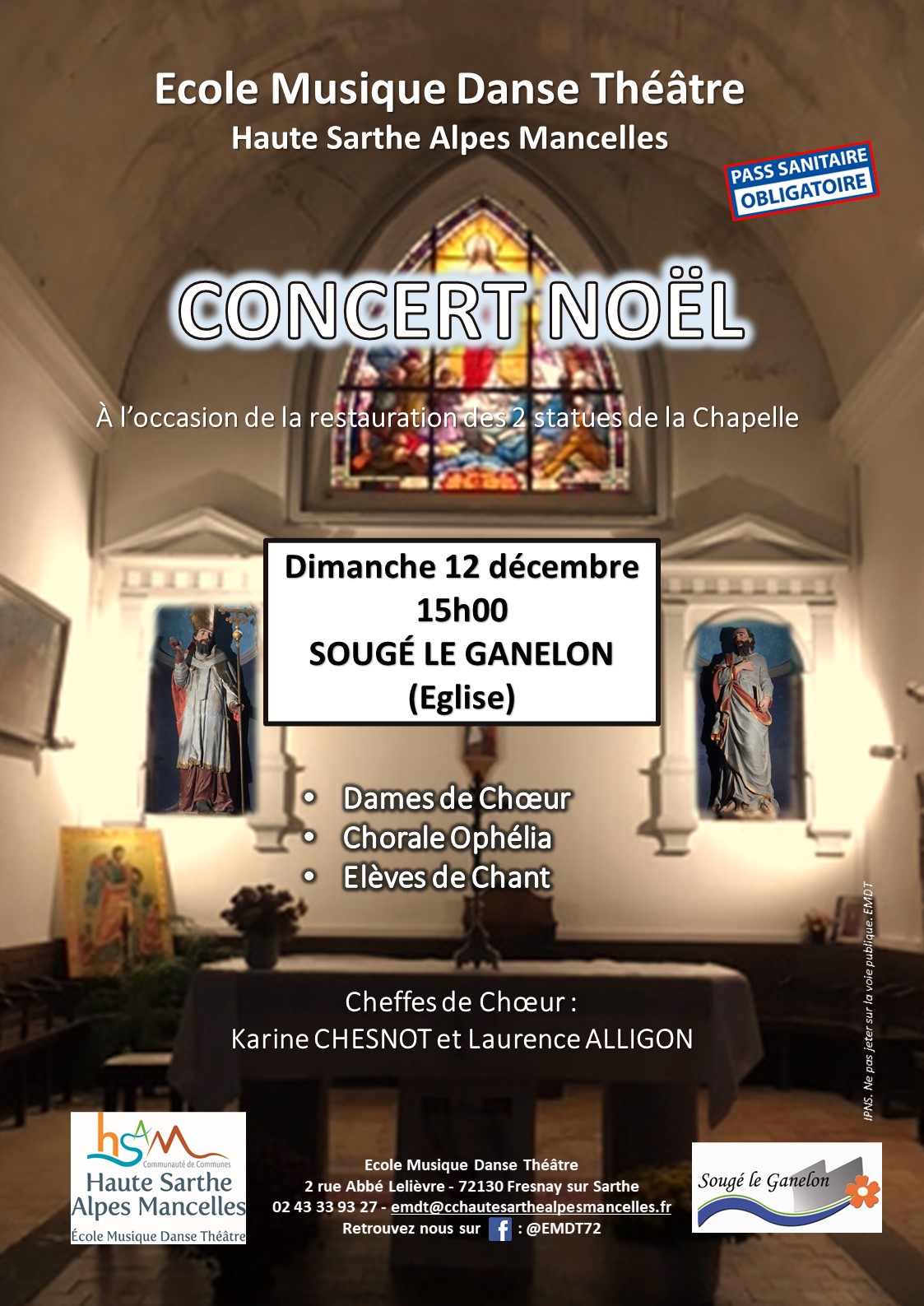 Concert de Noël – dimanche 12 décembre (15 h) – Eglise de Sougé le Ganelon
